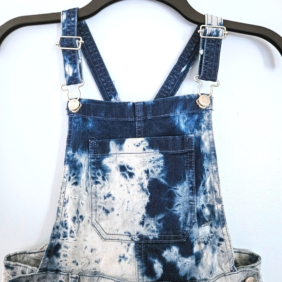 NWT True Craft Bleached & Blue Tie Dye Short Denim Jumper Overalls Size 12 - Picture 3 of 7